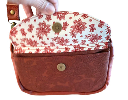 Blossom Crossbody Organizer Bag Black & Gold or Maroon Wine Zippered Top