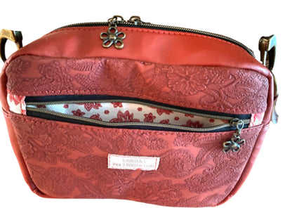 Blossom Crossbody Organizer Bag Black & Gold or Maroon Wine Zippered Top