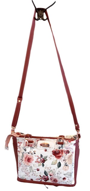Crossbody Medium Tote bag Organizer Bag Wallet included Red Floral Vinyl