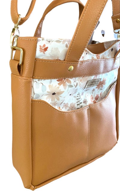 Handbag Purse Tote Crossbody Adjustable Gorgeous Pumpkin Vinyl Canvas Floral Ready to Ship