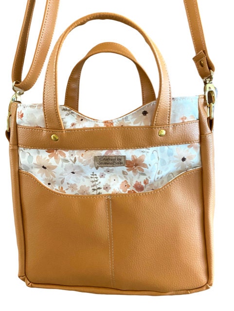 Handbag Purse Tote Crossbody Adjustable Gorgeous Pumpkin Vinyl Canvas Floral Ready to Ship