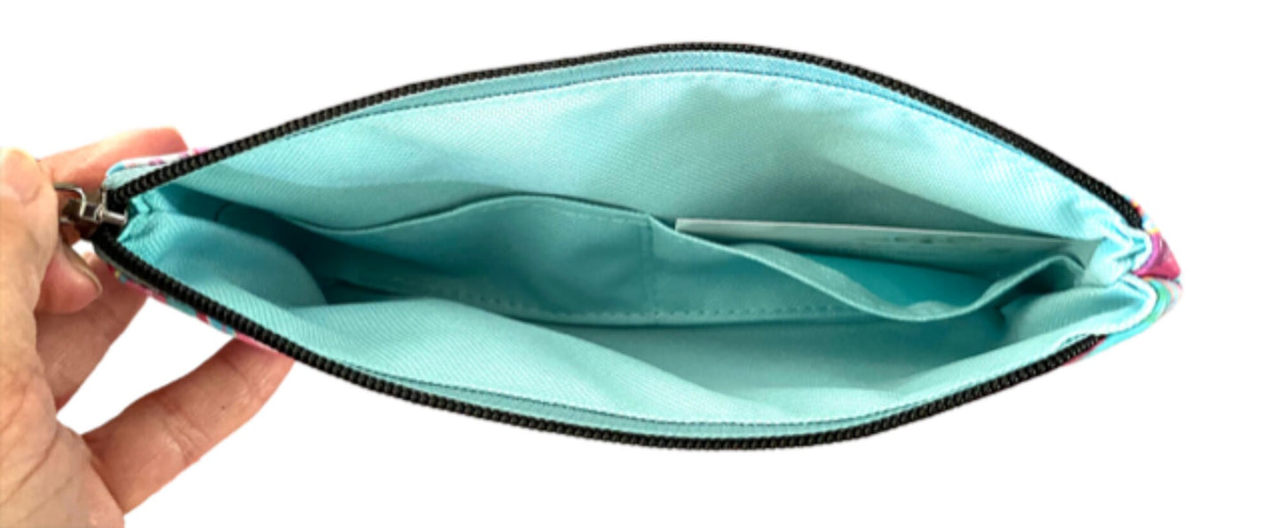Ready to Ship Ladies Pouch Wallet Zippered Aqua Teal Psychedelic Vinyl
