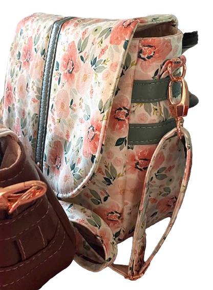 Mountain Saddle Bag Llama Pink with Brown Vinyl or Pink Flowers Purse Crossbody Bag