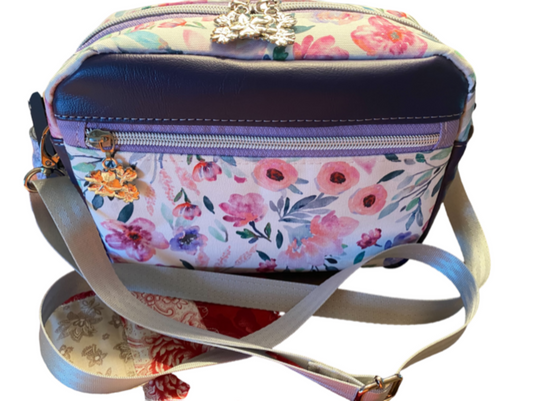 Blossom Crossbody Organizer Bag Purple Floral Canvas Purple Vinyl